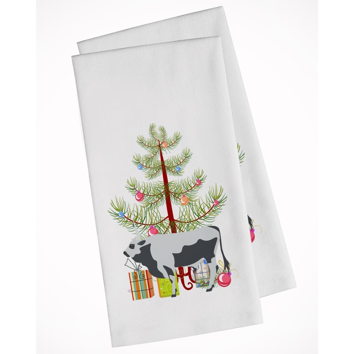 Bb9191wtkt Hungarian Grey Steppe Cow Christmas White Kitchen Towel - Set Of 2