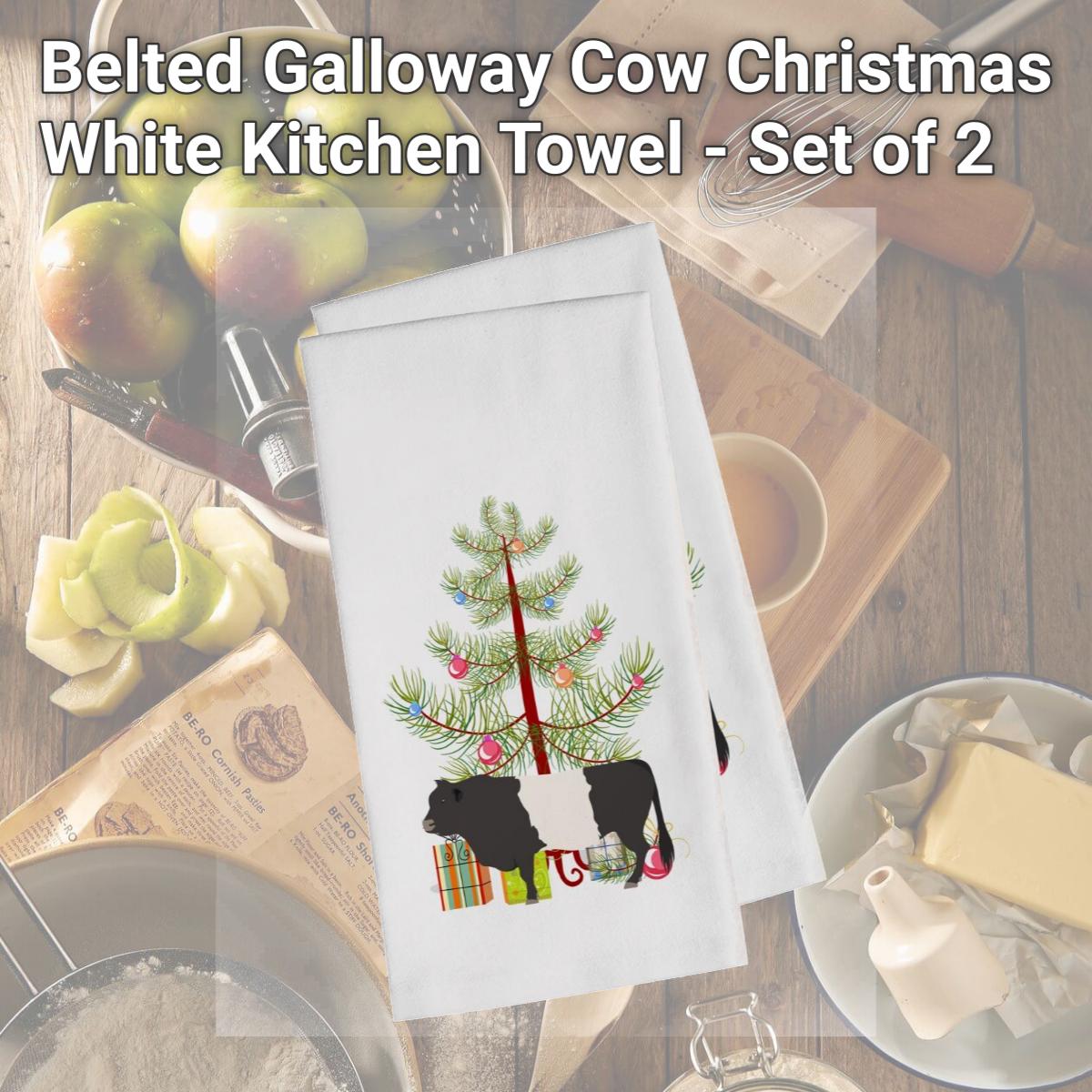 Picture of Carolines Treasures BB9198WTKT Belted Galloway Cow Christmas White Kitchen Towel - Set of 2
