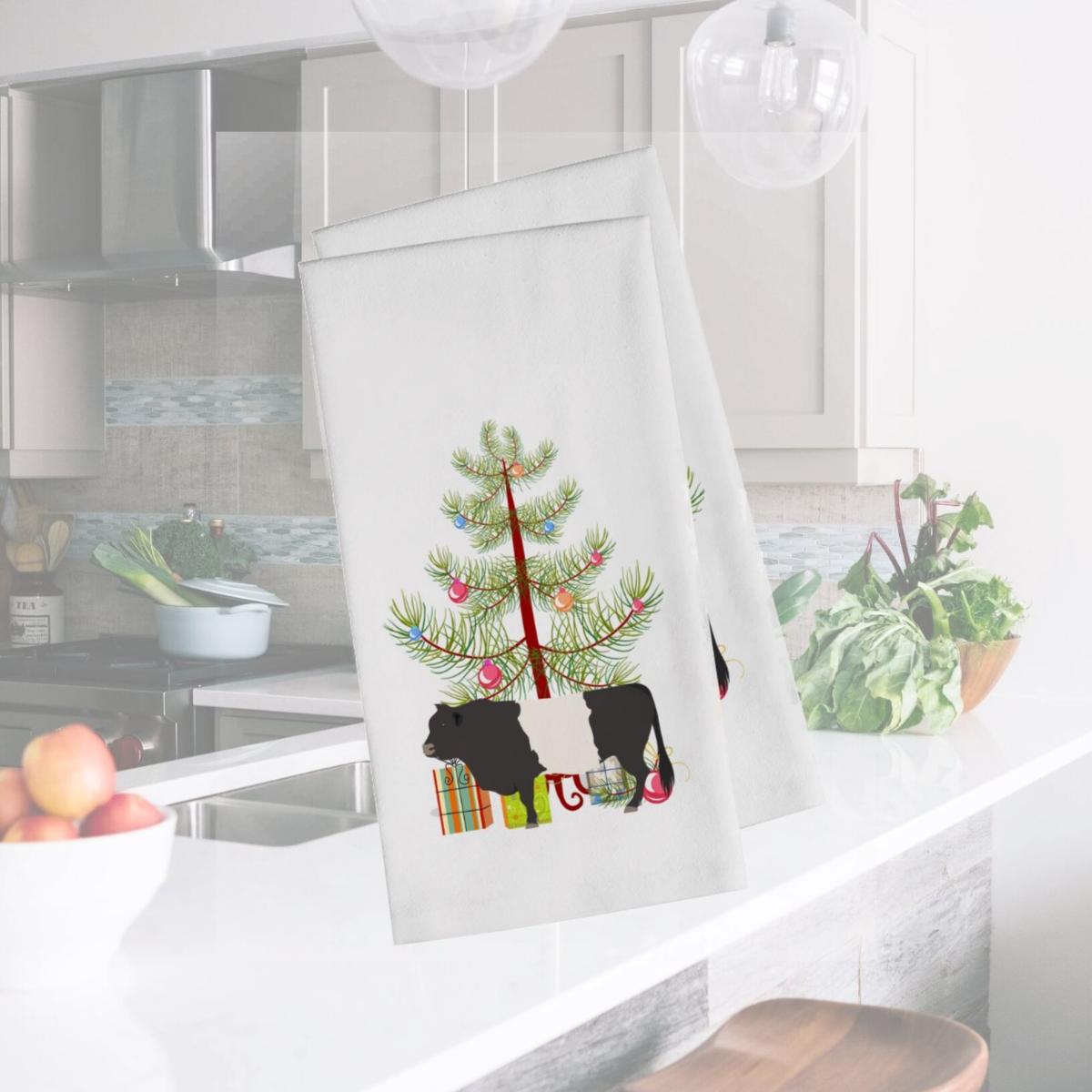 Picture of Carolines Treasures BB9198WTKT Belted Galloway Cow Christmas White Kitchen Towel - Set of 2