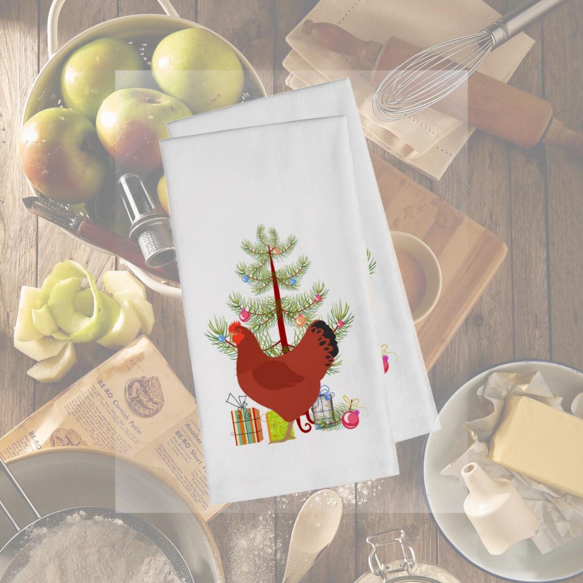 Picture of Carolines Treasures BB9210WTKT New Hampshire Red Chicken Christmas White Kitchen Towel - Set of 2