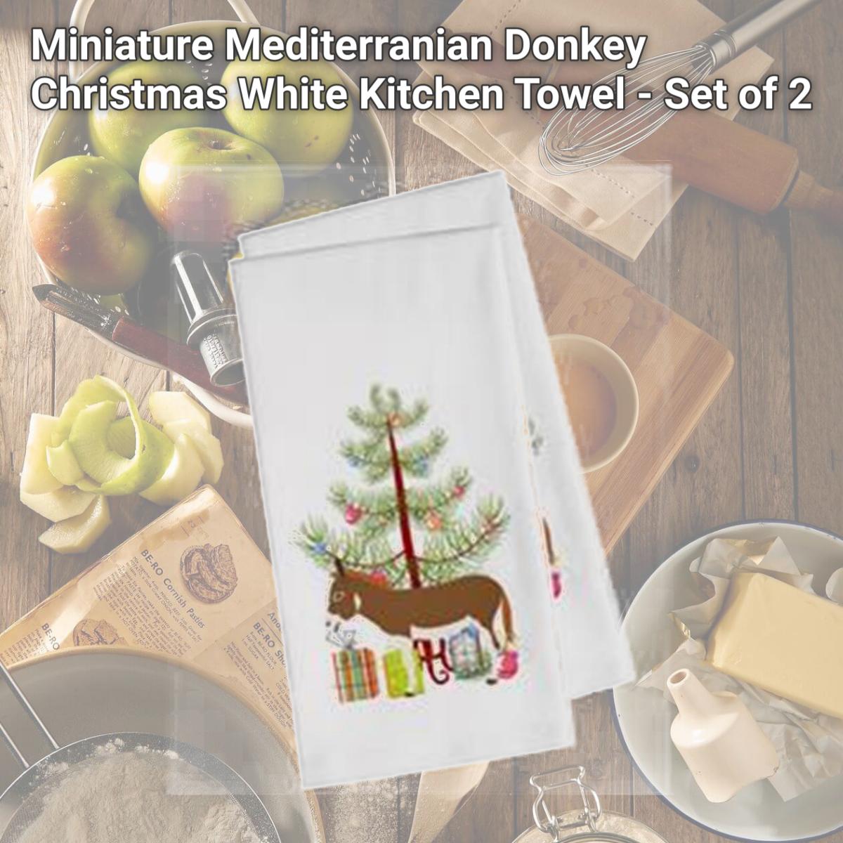 Picture of Carolines Treasures BB9214WTKT Miniature Mediterranian Donkey Christmas White Kitchen Towel - Set of 2