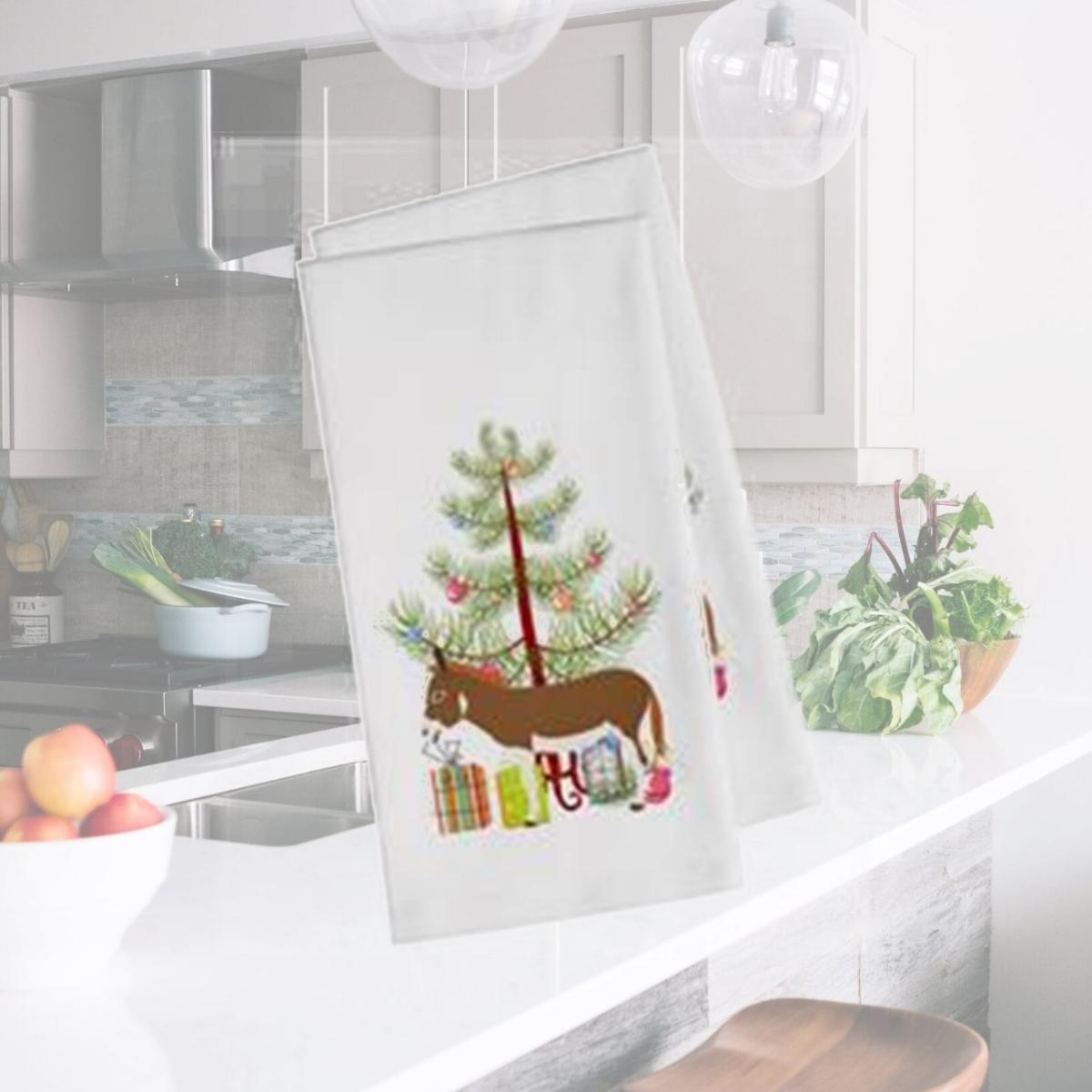 Picture of Carolines Treasures BB9214WTKT Miniature Mediterranian Donkey Christmas White Kitchen Towel - Set of 2