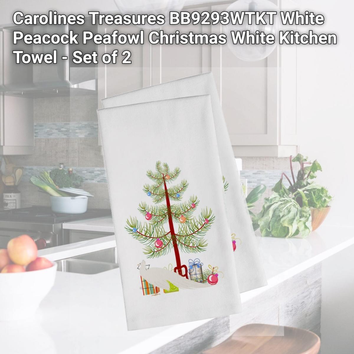 Picture of Carolines Treasures BB9293WTKT White Peacock Peafowl Christmas White Kitchen Towel - Set of 2