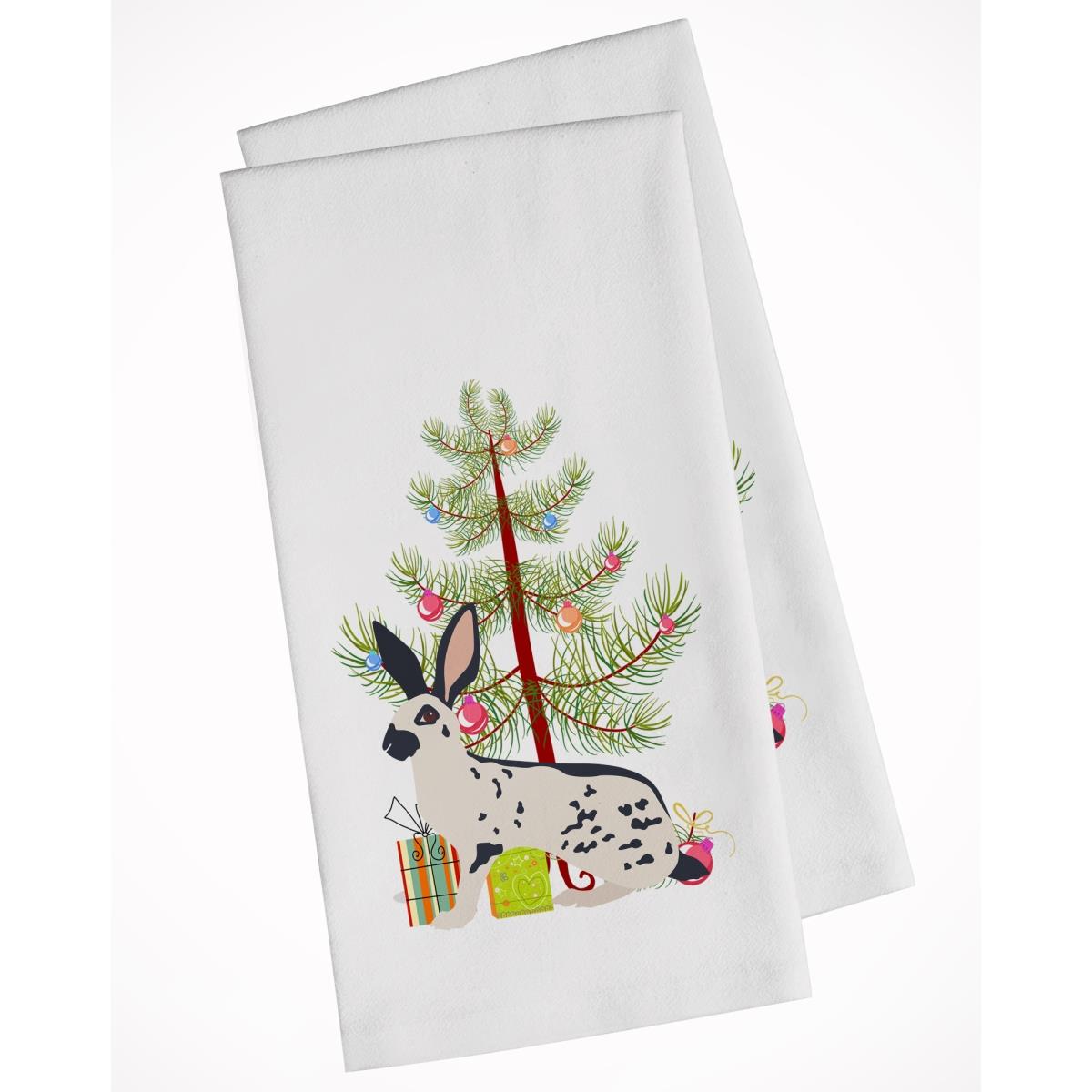 Bb9328wtkt English Spot Rabbit Christmas White Kitchen Towel - Set Of 2