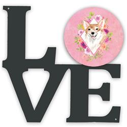 UPC 194030190197 product image for CK4243WALV 11.5 x 11.75 in. Corgi Pink Flowers Metal Artwork Love Wall Decor | upcitemdb.com