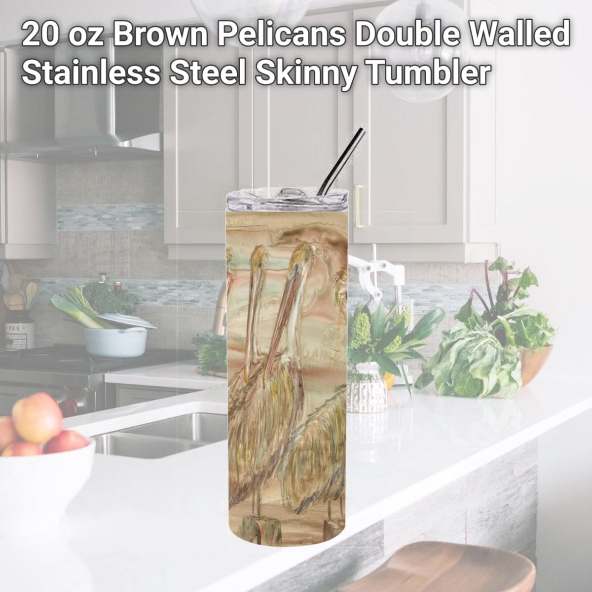 Picture of Carolines Treasures SC2033TBL20 20 oz Brown Pelicans Double Walled Stainless Steel Skinny Tumbler
