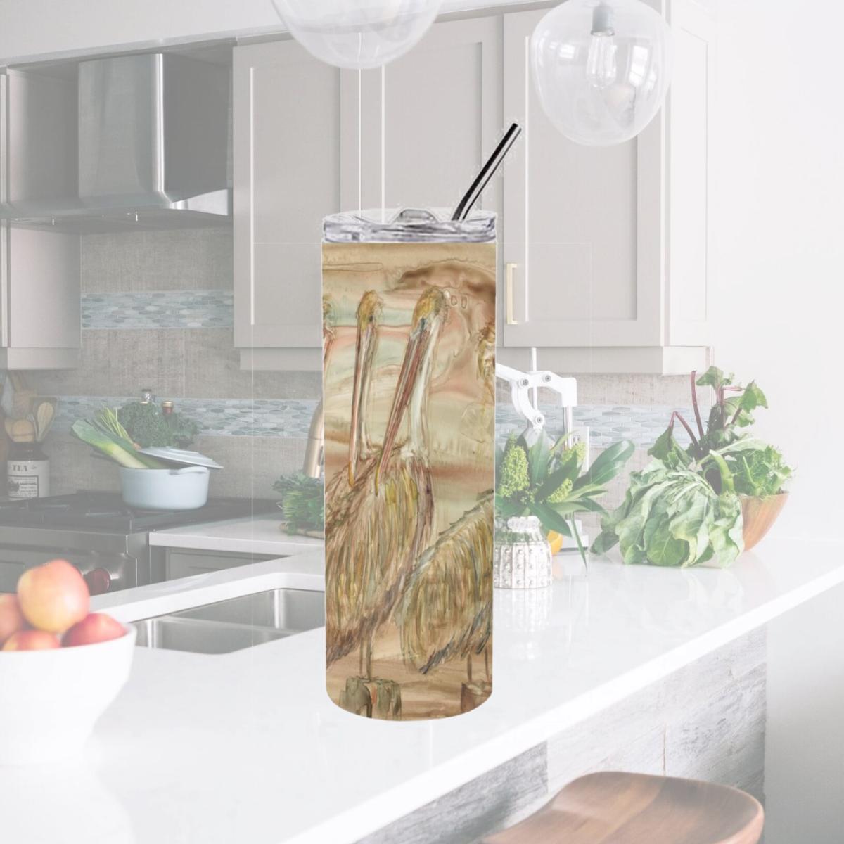 Picture of Carolines Treasures SC2033TBL20 20 oz Brown Pelicans Double Walled Stainless Steel Skinny Tumbler