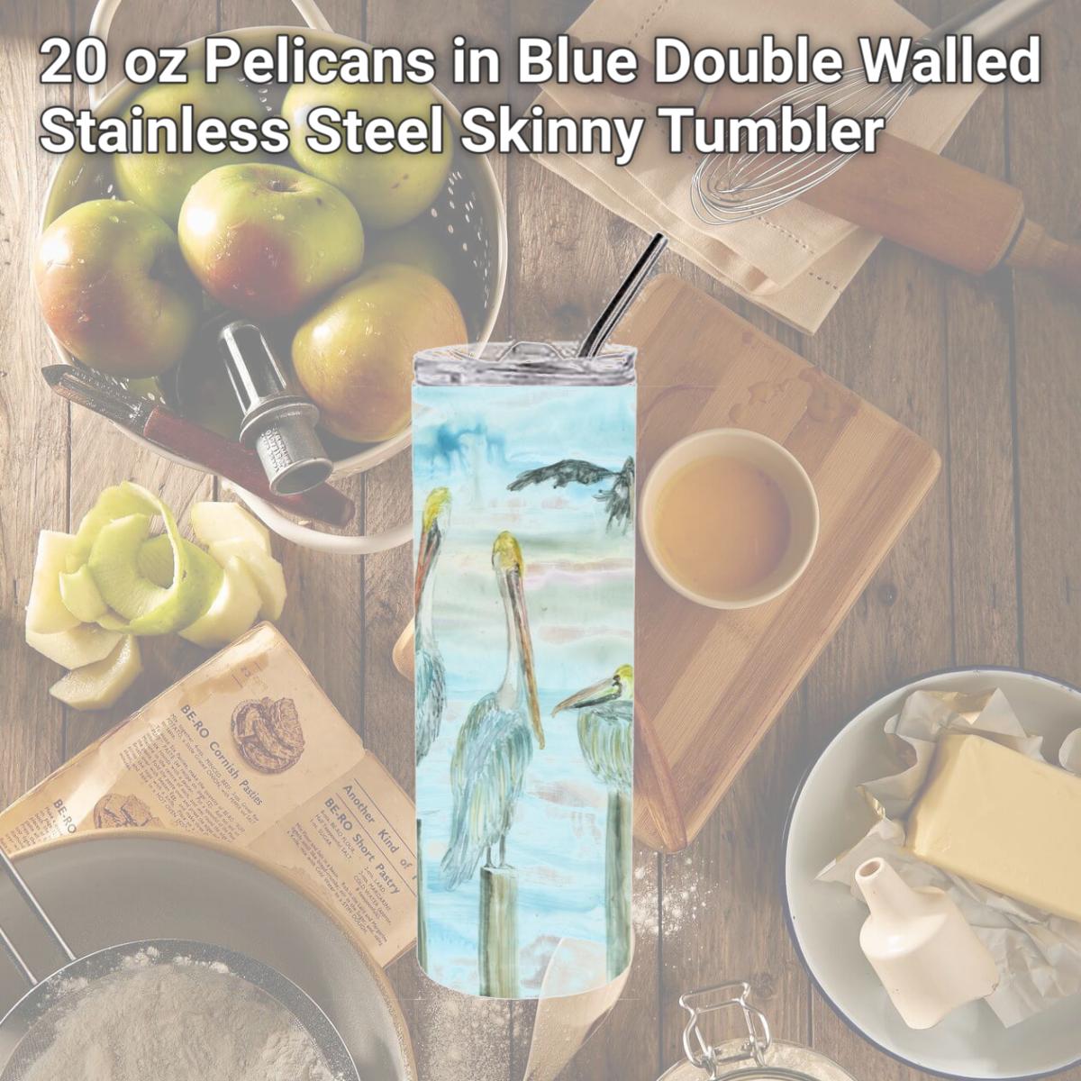 Picture of Carolines Treasures SC2035TBL20 20 oz Pelicans in Blue Double Walled Stainless Steel Skinny Tumbler