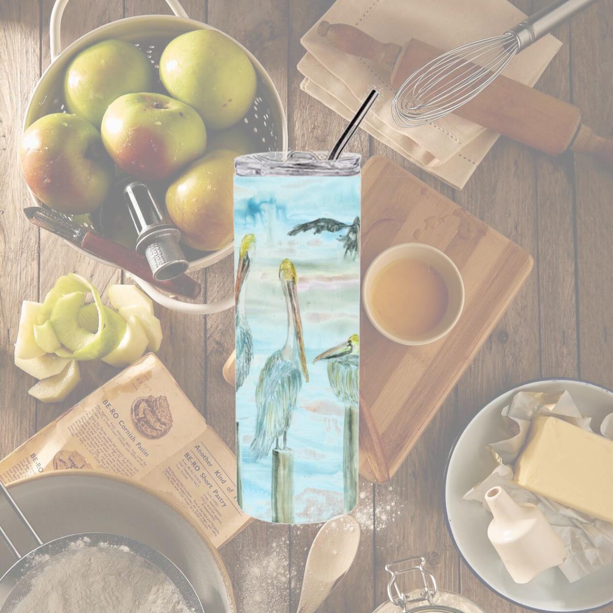 Picture of Carolines Treasures SC2035TBL20 20 oz Pelicans in Blue Double Walled Stainless Steel Skinny Tumbler