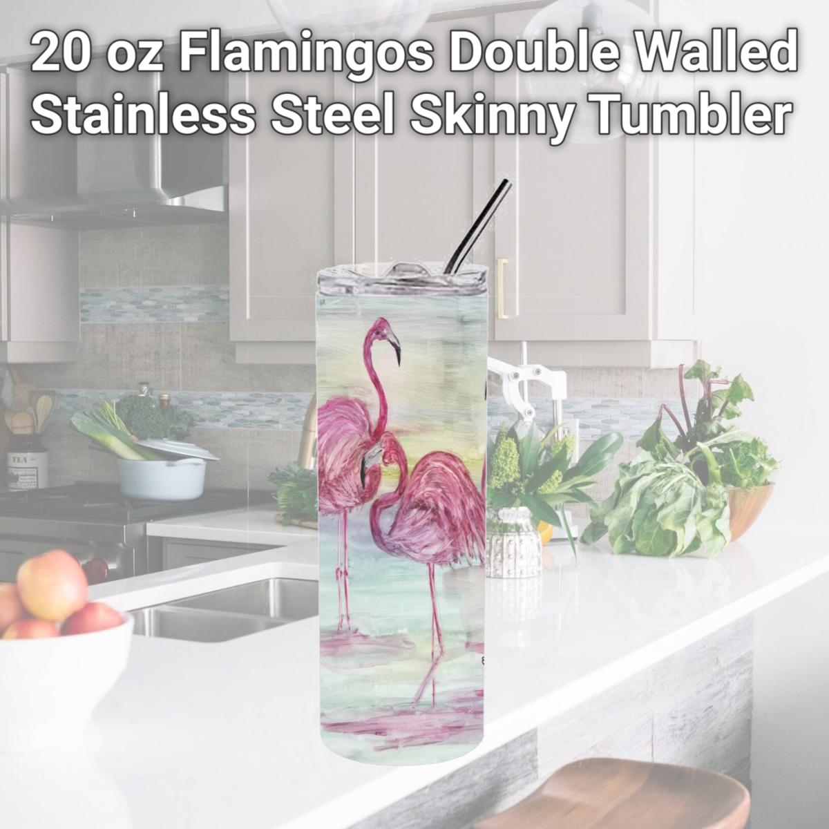 Picture of Carolines Treasures SC2034TBL20 20 oz Flamingos Double Walled Stainless Steel Skinny Tumbler