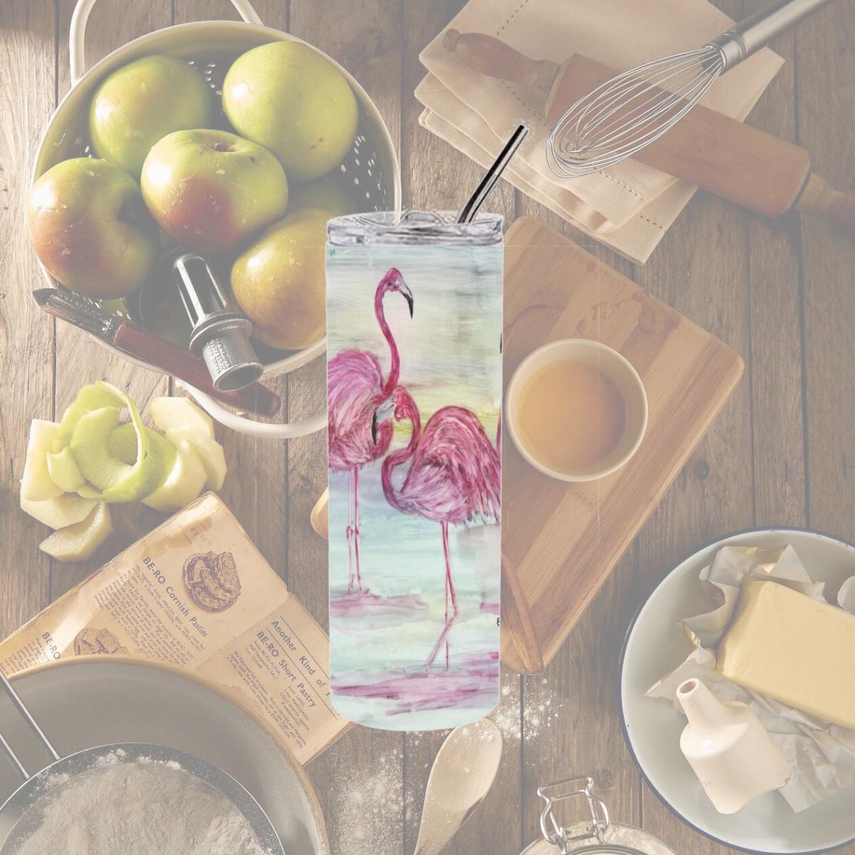 Picture of Carolines Treasures SC2034TBL20 20 oz Flamingos Double Walled Stainless Steel Skinny Tumbler