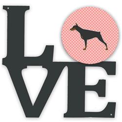 UPC 780475042810 product image for 11.5 x 11.75 in. Doberman Pinscher Checkerboard Pink Metal Artwork Love Wall Dec | upcitemdb.com