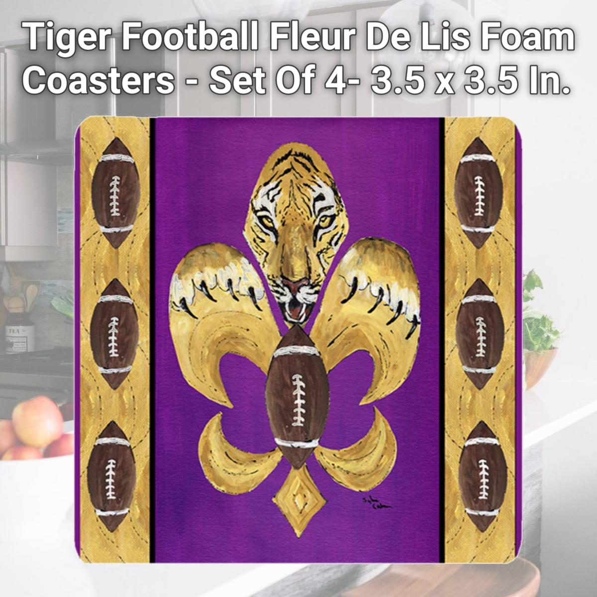 Picture of Carolines Treasures 8205FC Tiger Football Fleur De Lis Foam Coasters - Set Of 4- 3.5 x 3.5 In.