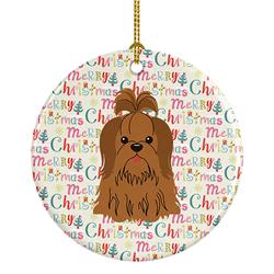 2.8 x 2.8 in. Unisex Merry Christmas Shih Tzu Silver Chocolate Ceramic Ornament, Multi Color