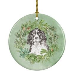 CK8917CO1 2.8 x 2.8 in. Unisex English Springer Spaniel Black & White Christmas Wreath Ceramic Ornament