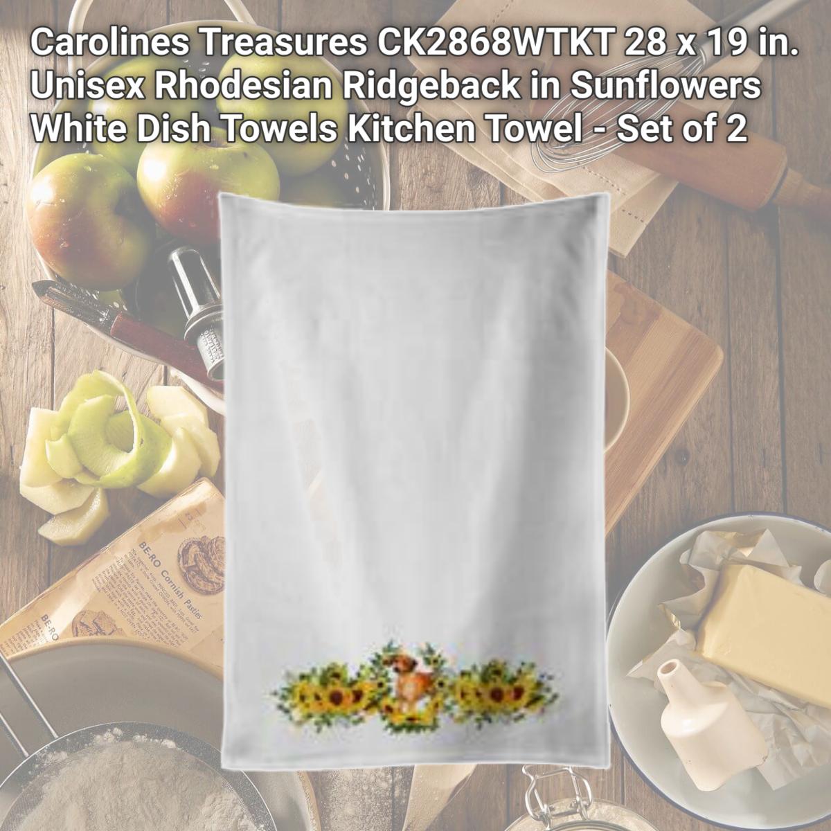 Picture of Carolines Treasures CK2868WTKT 28 x 19 in. Unisex Rhodesian Ridgeback in Sunflowers White Dish Towels Kitchen Towel - Set of 2