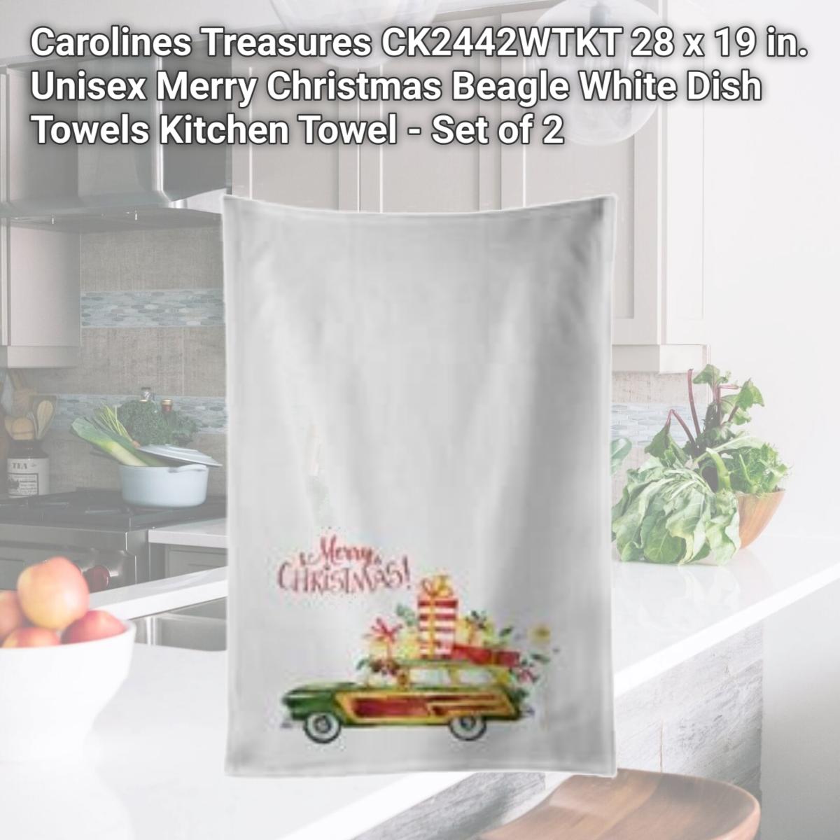 Picture of Carolines Treasures CK2442WTKT 28 x 19 in. Unisex Merry Christmas Beagle White Dish Towels Kitchen Towel - Set of 2