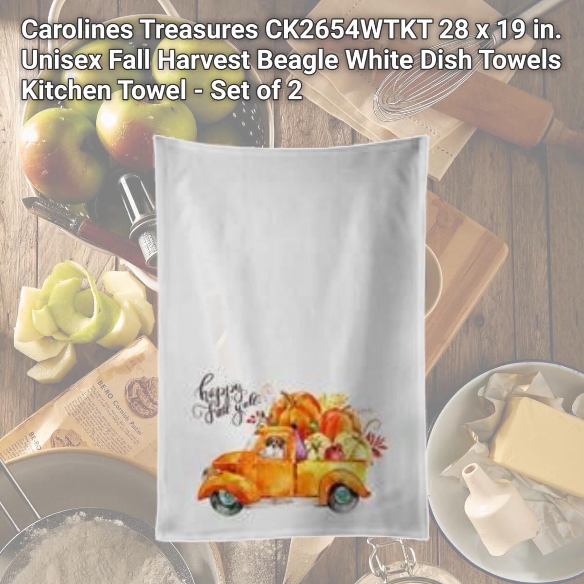 Picture of Carolines Treasures CK2654WTKT 28 x 19 in. Unisex Fall Harvest Beagle White Dish Towels Kitchen Towel - Set of 2