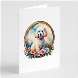 DAC2187GCA7P 0.01 x 5 x 7 in. Poodle & Flowers Greeting Cards & Envelopes, White - Pack of 8