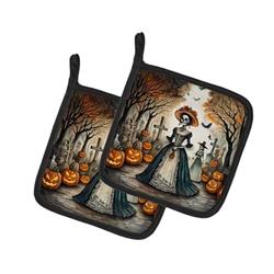 0.3 x 7.5 x 7.5 in. La Catrina Skeleton Spooky Halloween Pair of Pot Holders