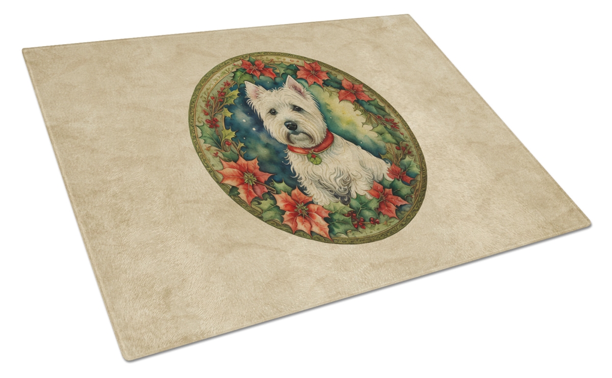 UPC 194030877029 product image for DAC2445LCB 15 x 12 in. Westie Christmas Flowers Glass Cutting Board | upcitemdb.com