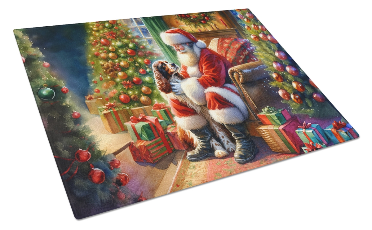 DAC4166LCB 15 x 12 in. Unisex Welsh Springer Spaniel & Santa Claus Glass Cutting Board