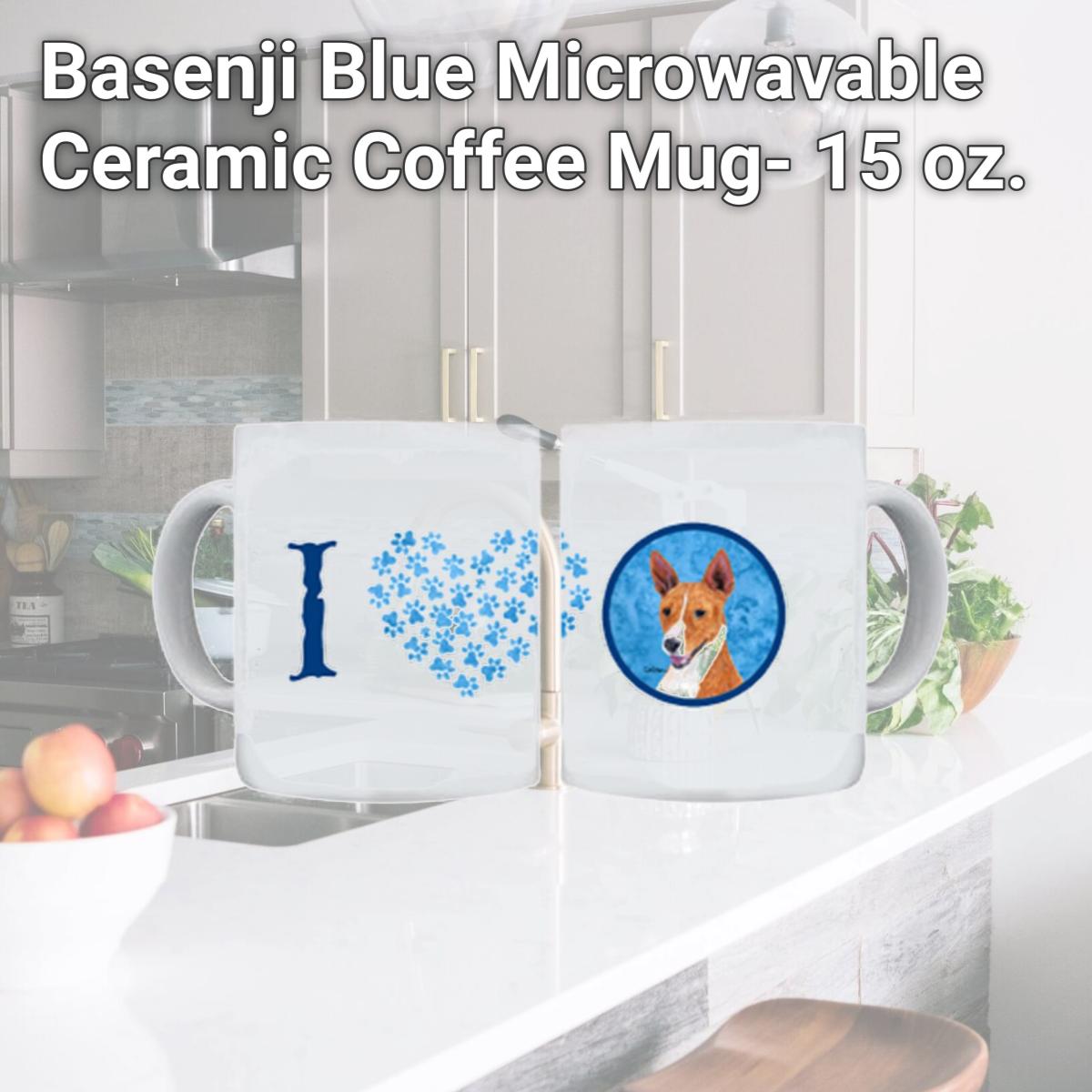Picture of Carolines Treasures SC9124BU-CM15 Basenji Blue Microwavable Ceramic Coffee Mug- 15 oz.