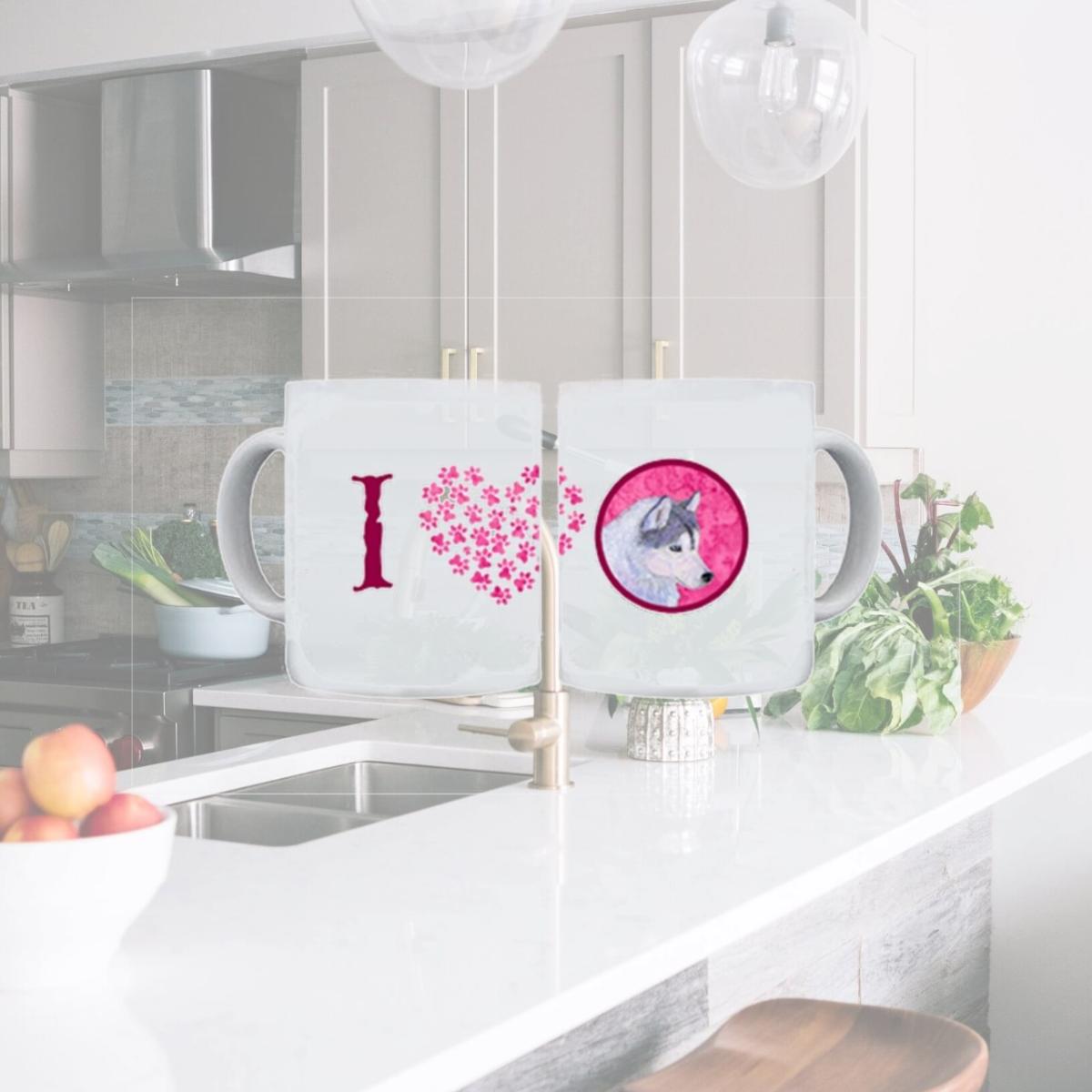 Picture of Carolines Treasures SS4740-PK-CM15 15 oz. Siberian Husky Dishwasher Safe Microwavable Ceramic Coffee Mug