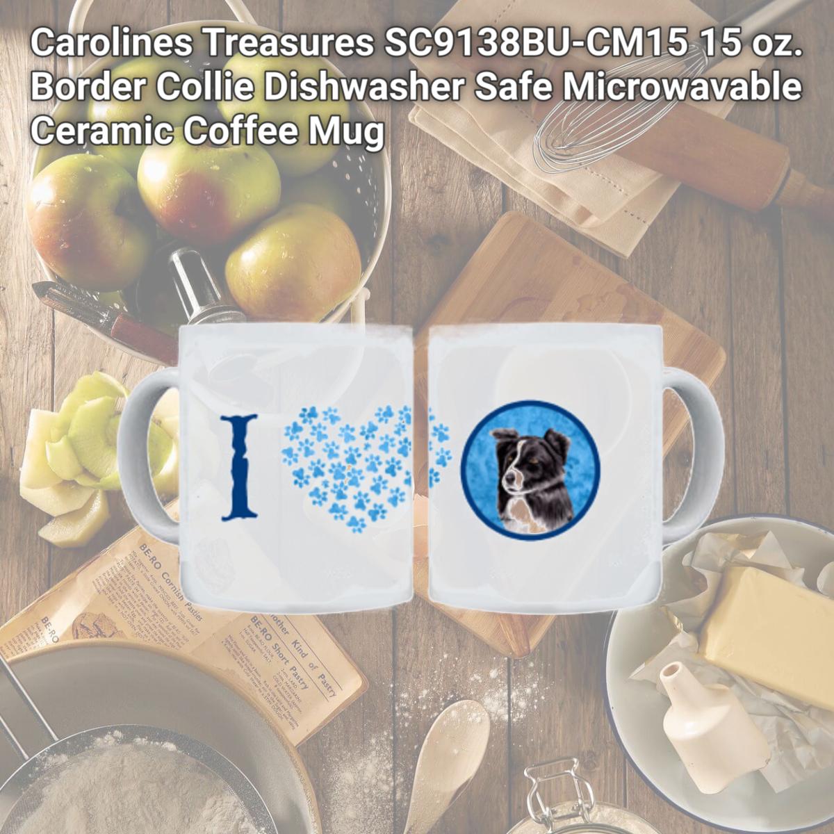Picture of Carolines Treasures SC9138BU-CM15 15 oz. Border Collie Dishwasher Safe Microwavable Ceramic Coffee Mug