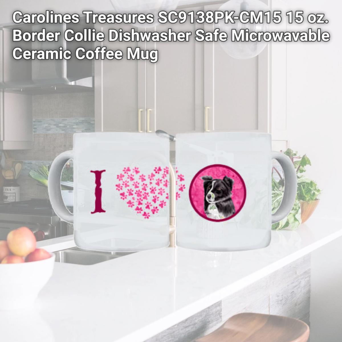 Picture of Carolines Treasures SC9138PK-CM15 15 oz. Border Collie Dishwasher Safe Microwavable Ceramic Coffee Mug