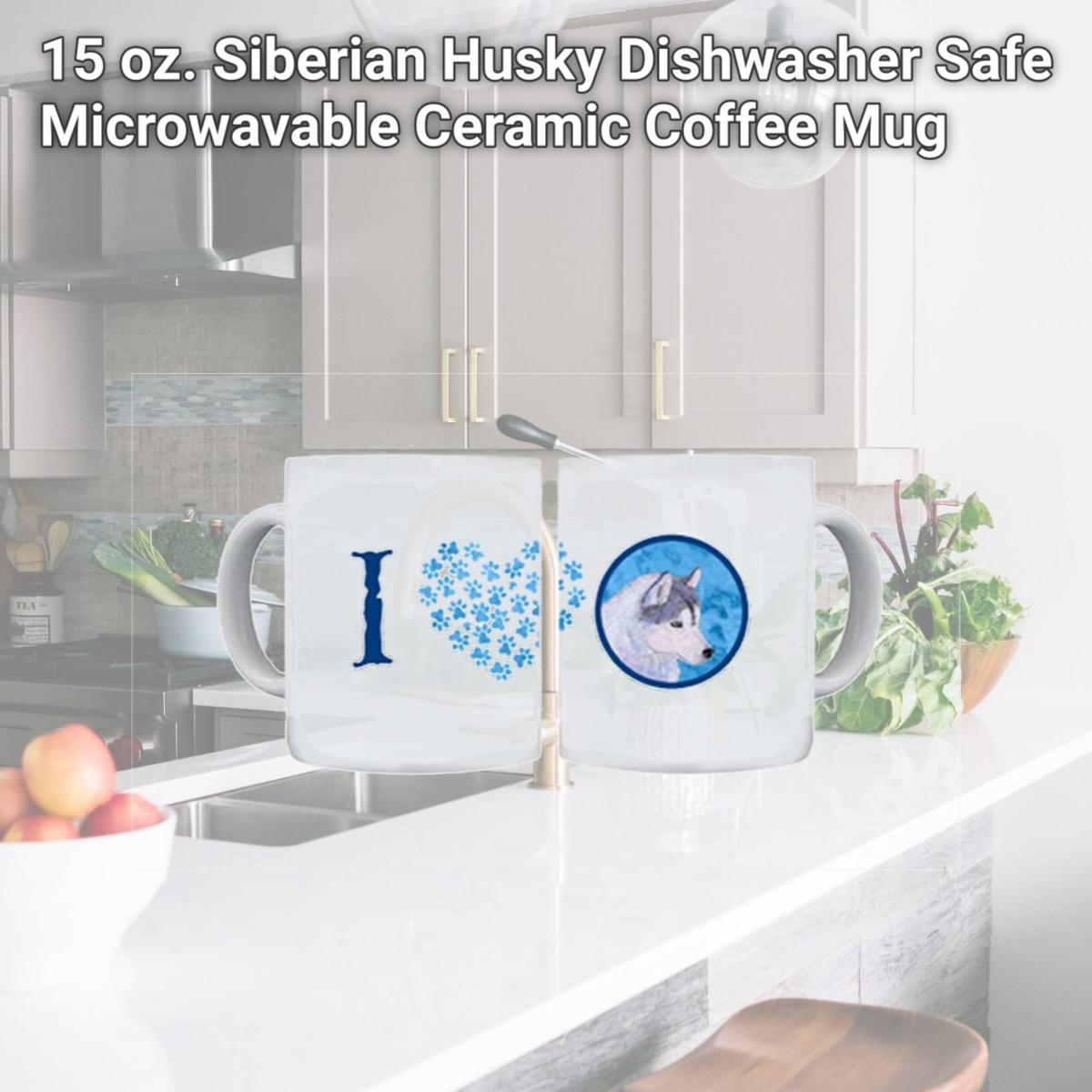 Picture of Carolines Treasures SS4740-BU-CM15 15 oz. Siberian Husky Dishwasher Safe Microwavable Ceramic Coffee Mug