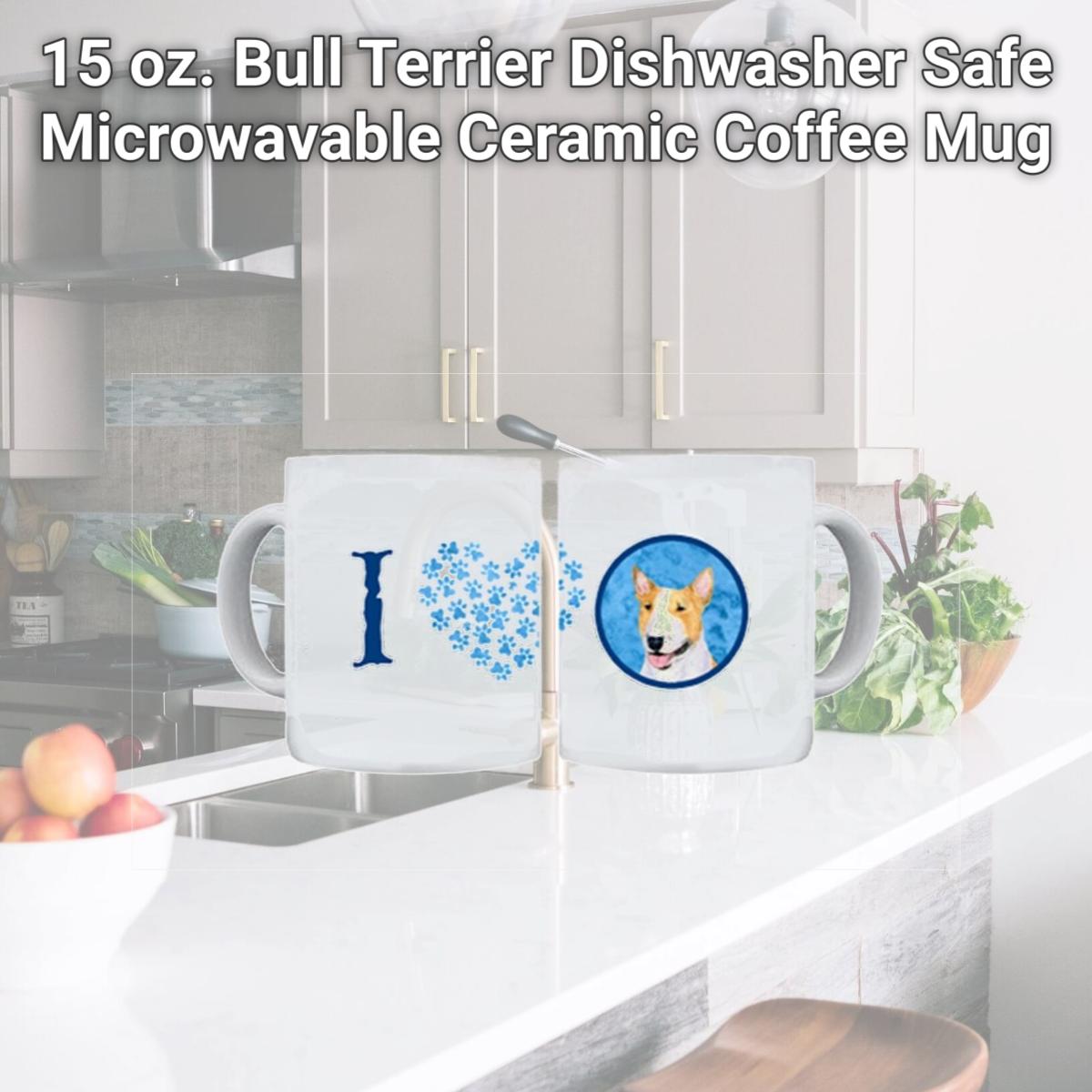 Picture of Carolines Treasures SS4772-BU-CM15 15 oz. Bull Terrier Dishwasher Safe Microwavable Ceramic Coffee Mug