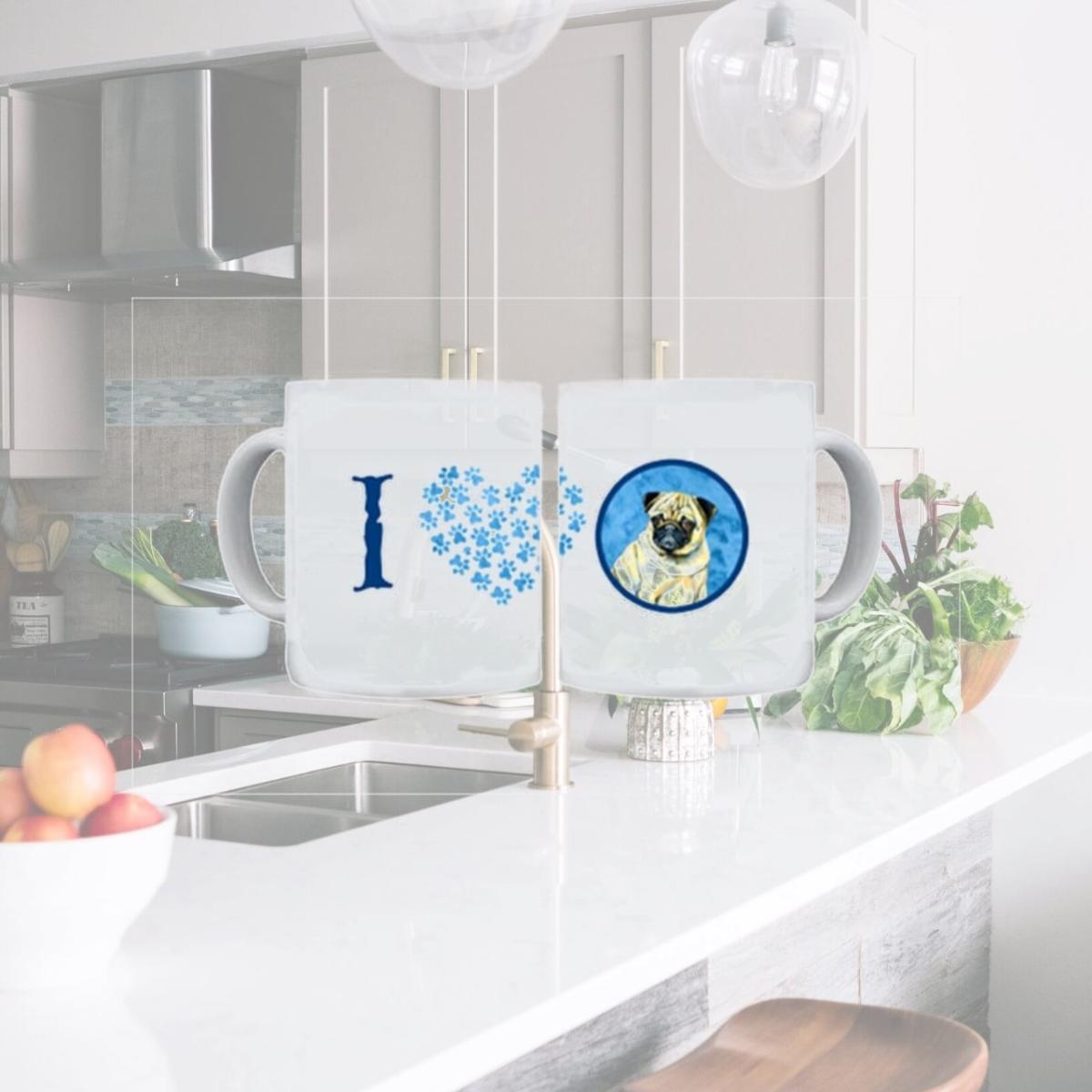 Picture of Carolines Treasures LH9387BU-CM15 15 oz. Pug Dishwasher Safe Microwavable Ceramic Coffee Mug