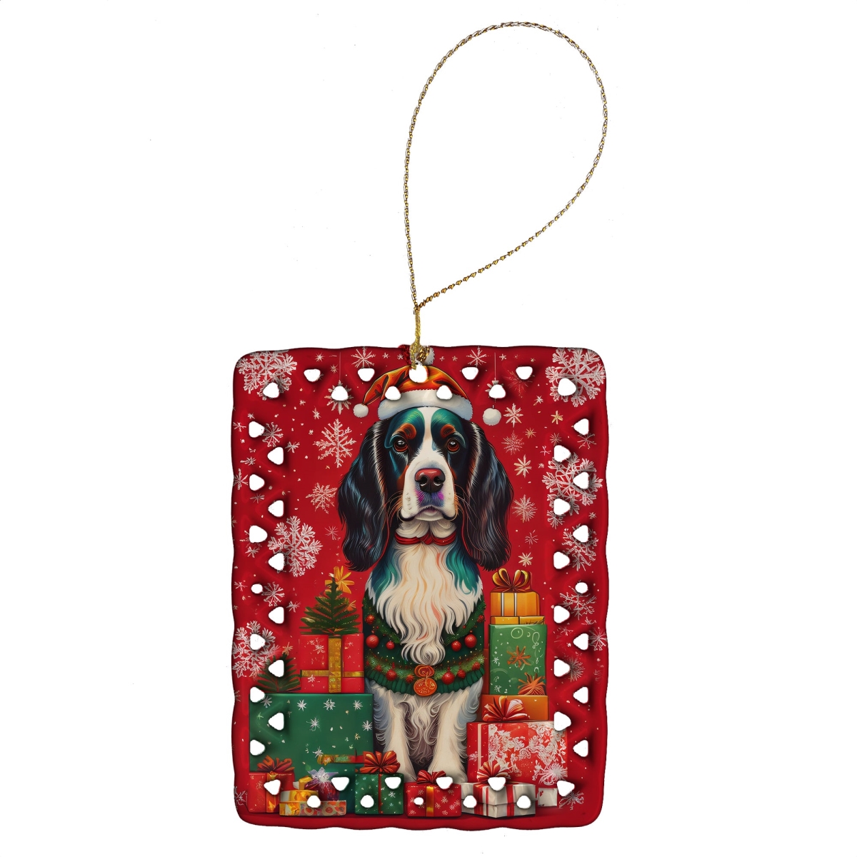 DAC3082CO2 3.4 x 2.6 in. English Springer Spaniel Holiday Christmas Porcelain Ornament