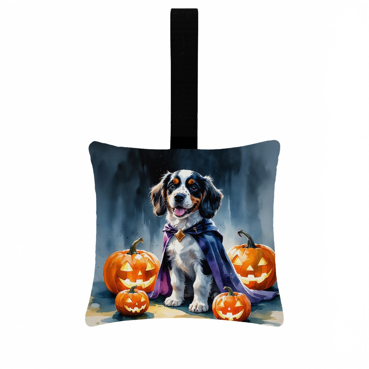DAC8456PO3 3.5 x 3.5 in. Welsh Springer Spaniel Puppy Halloween Hanging Square Fabric Ornament