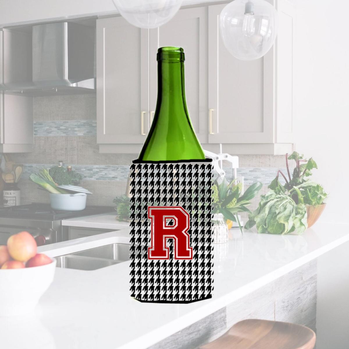 Picture of Carolines Treasures CJ1021-RLITERK Houndstooth Monogram Initial R Wine Bottle  Hugger