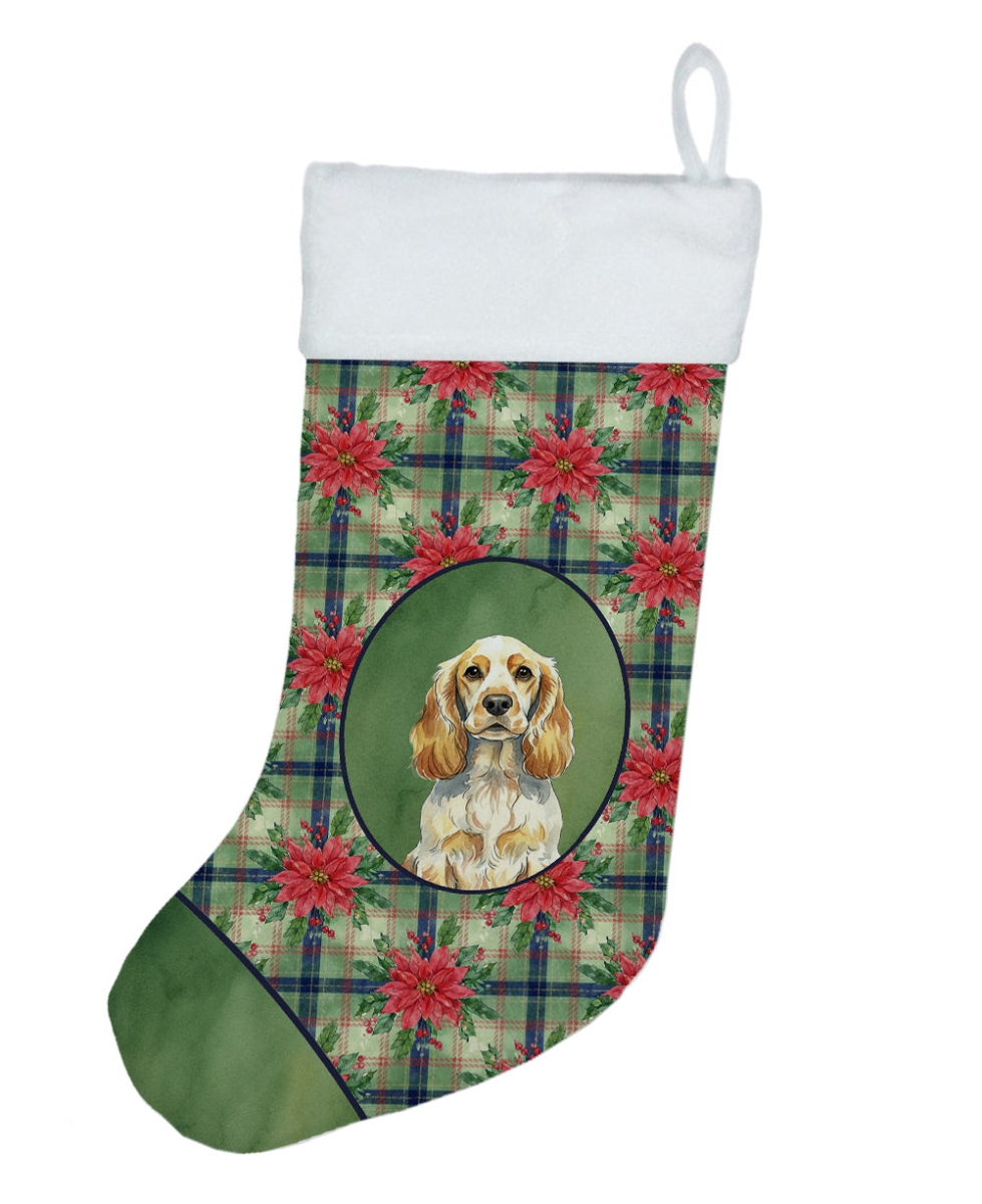 WDK8619CS Unisex Adult Lemon Roan English Cocker Spaniel Christmas Poinsettias Holiday Stocking - 18 x 13.5 in.