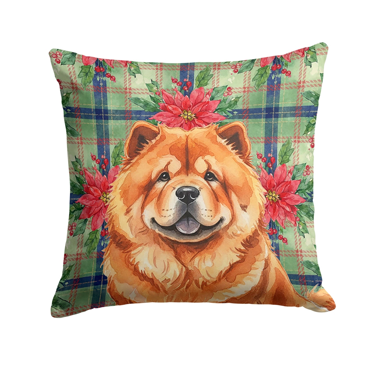 WDK8580PW1818 Unisex Adult Red Chow Chow Christmas Poinsettias Throw Pillow - 18 x 18 in.