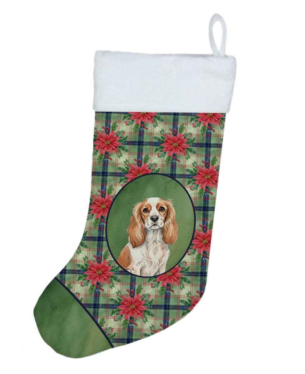 WDK8563CS Unisex Adult Blenheim Cavalier Spaniel Christmas Poinsettias Holiday Stocking - 18 x 13.5 in.