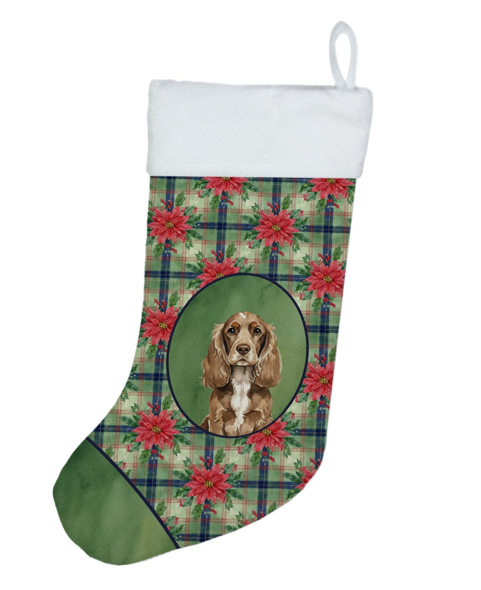 WDK8583CS Unisex Adult Chocolate Cocker Spaniel Christmas Poinsettias Holiday Stocking - 18 x 13.5 in.