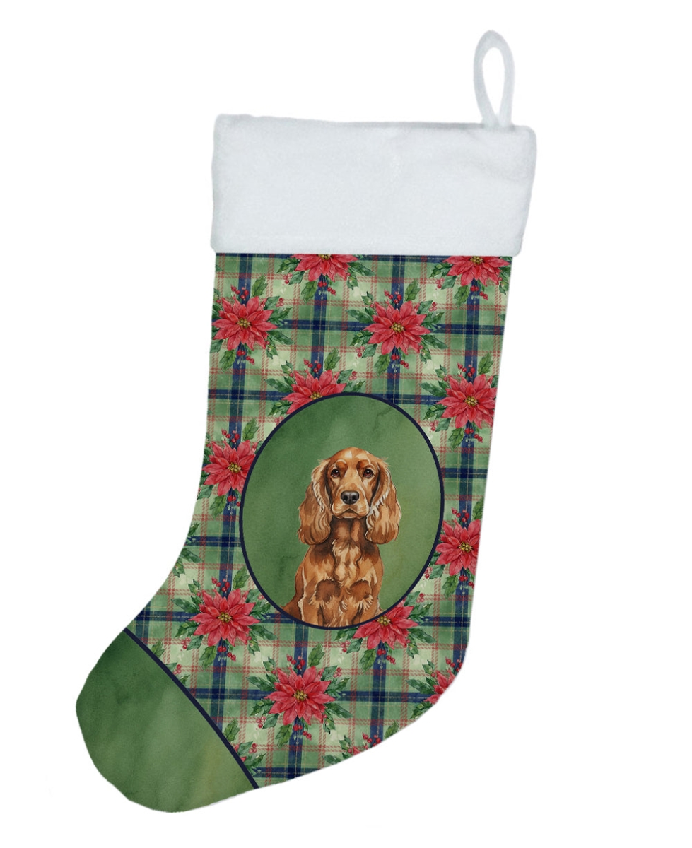 WDK8623CS Unisex Adult Red English Cocker Spaniel Christmas Poinsettias Holiday Stocking - 18 x 13.5 in.