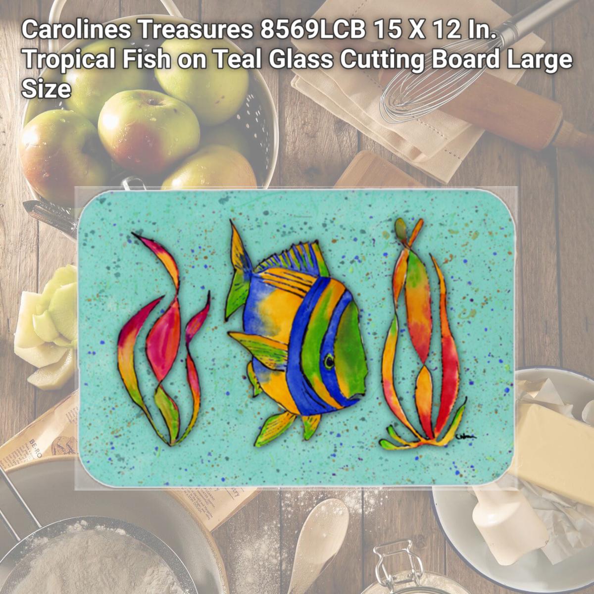 Picture of Carolines Treasures 8569LCB 15 X 12 In. Tropical Fish on Teal Glass Cutting Board Large Size