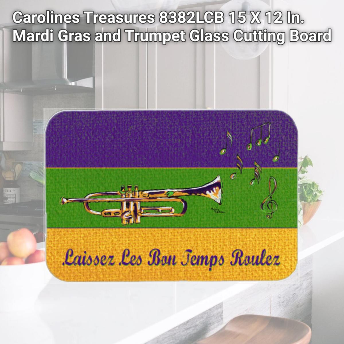 Picture of Carolines Treasures 8382LCB 15 X 12 In. Mardi Gras and Trumpet Glass Cutting Board