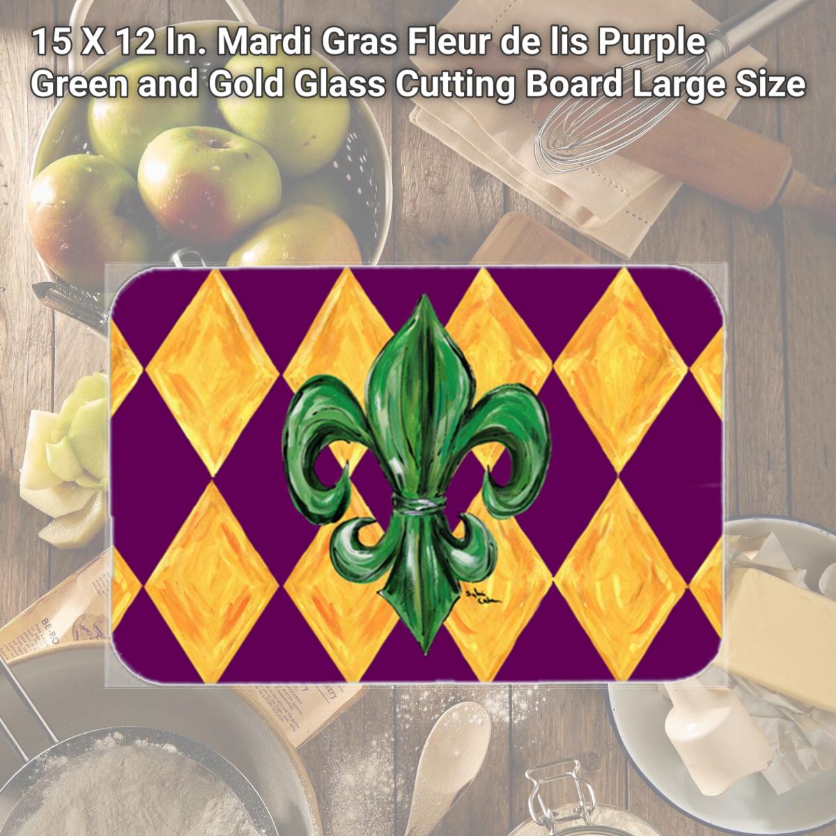 Picture of Carolines Treasures 8133LCB 15 X 12 In. Mardi Gras Fleur de lis Purple Green and Gold Glass Cutting Board Large Size