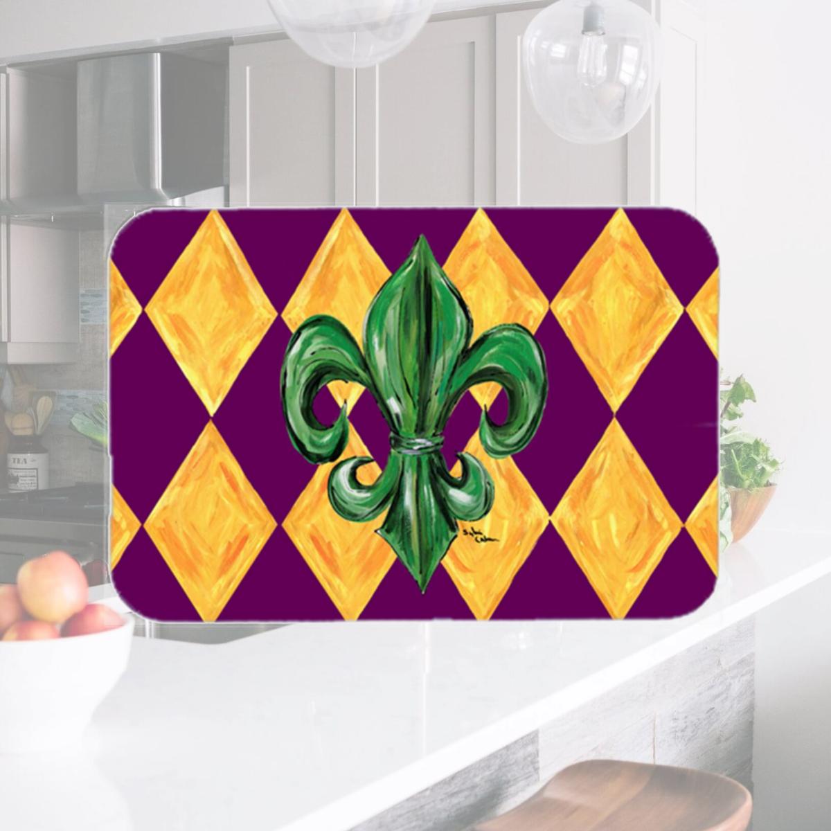 Picture of Carolines Treasures 8133LCB 15 X 12 In. Mardi Gras Fleur de lis Purple Green and Gold Glass Cutting Board Large Size