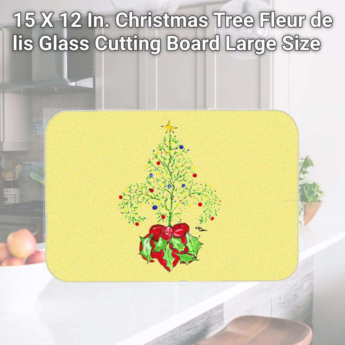 Picture of Carolines Treasures 8501LCB 15 X 12 In. Christmas Tree Fleur de lis Glass Cutting Board Large Size