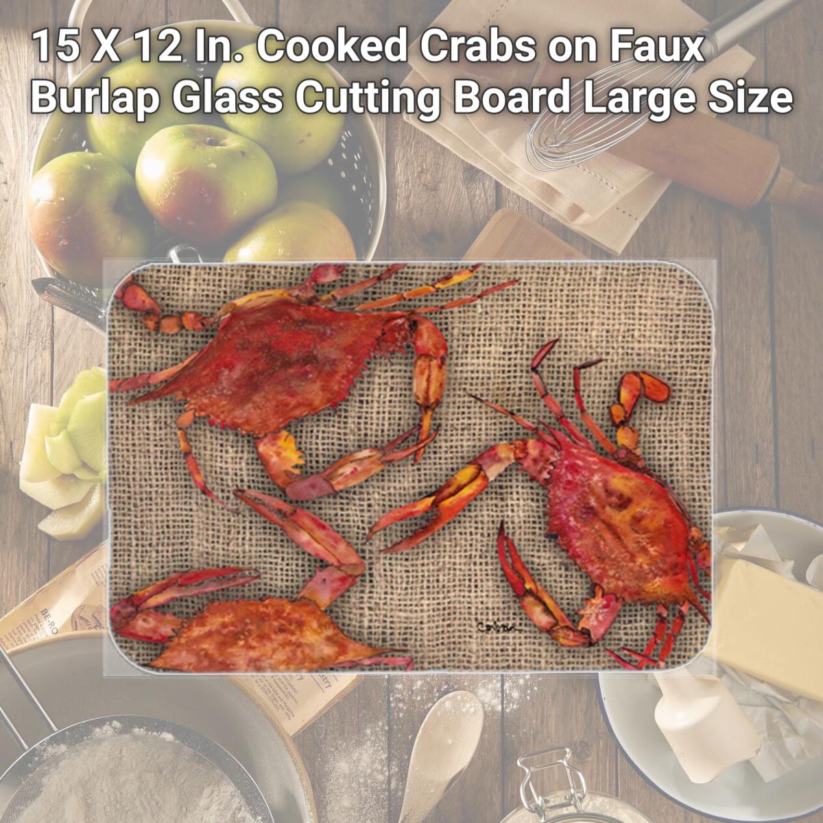 Picture of Carolines Treasures 8742LCB 15 X 12 In. Cooked Crabs on Faux Burlap Glass Cutting Board Large Size