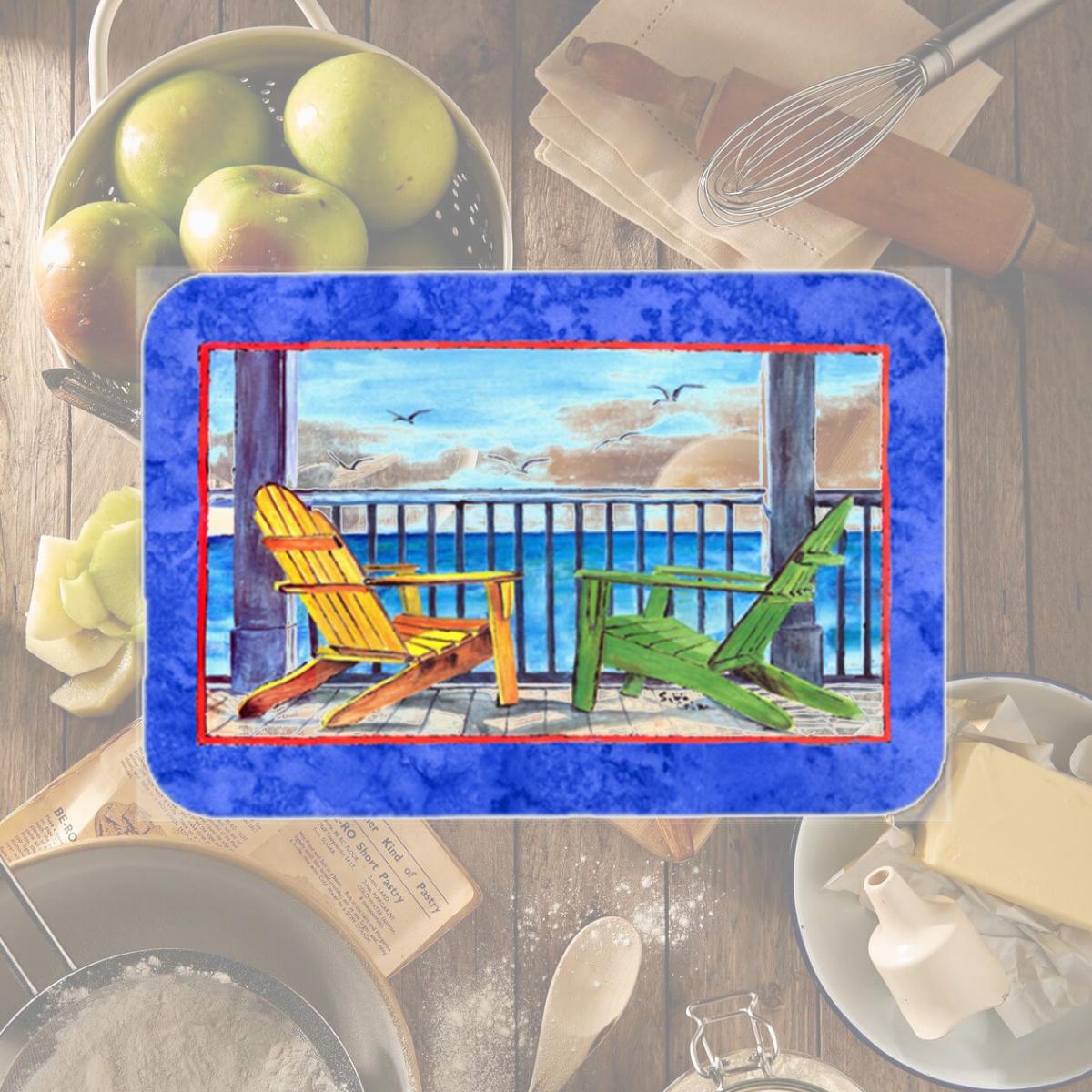 Picture of Carolines Treasures 8767LCB 15 X 12 In. Adirondack Chairs Blue Glass Cutting Board Large Size