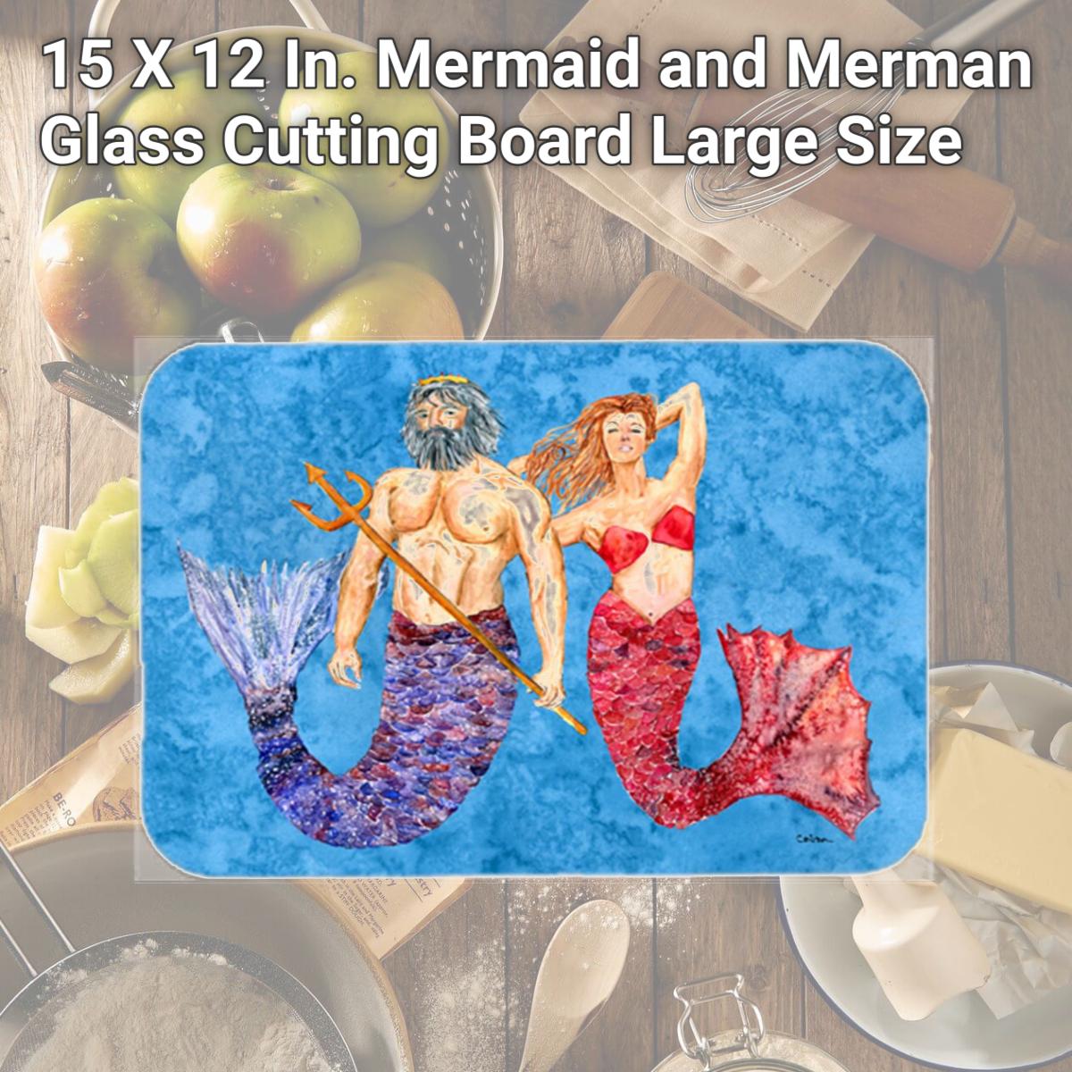 Picture of Carolines Treasures 8801LCB 15 X 12 In. Mermaid and Merman Glass Cutting Board Large Size