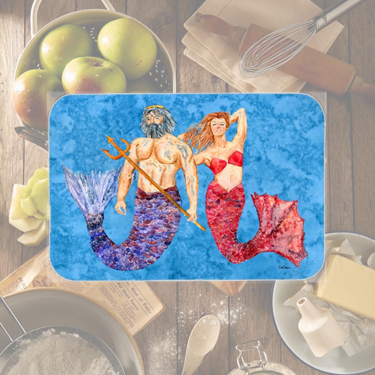 Picture of Carolines Treasures 8801LCB 15 X 12 In. Mermaid and Merman Glass Cutting Board Large Size